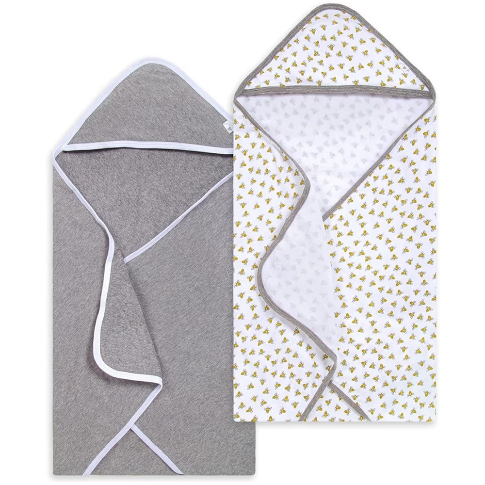 Burt’s Bees Gray & White Hooded Baby Towels/ arrow stretch canopy carrier cover